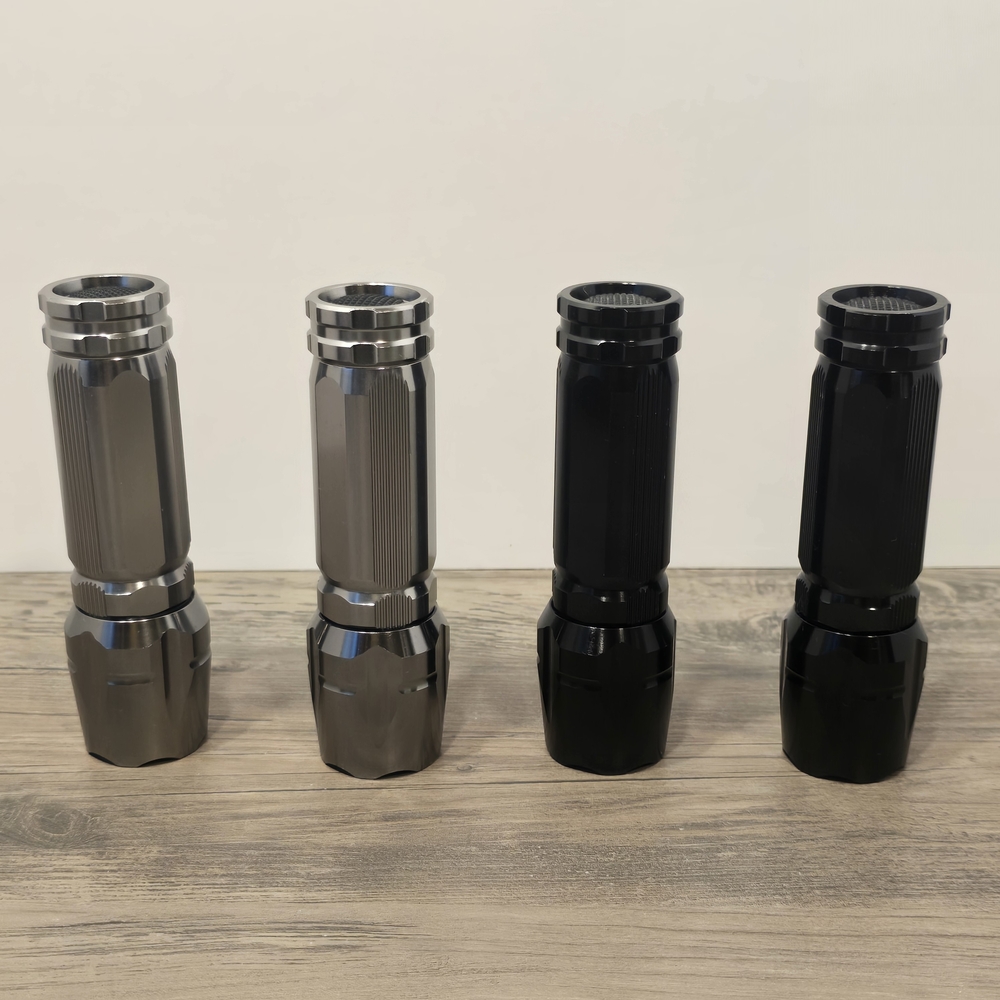 Set of Two Metal Flashlights in Silver and Black
